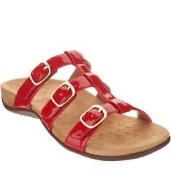 Vionic Misa Red Patent Leather Triple Strap Adjustable Slide Sandals Size 10 - Picture 1 of 11